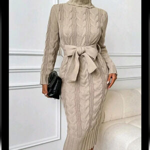 Women's Long Sleeve Turtleneck Sweater Dress
